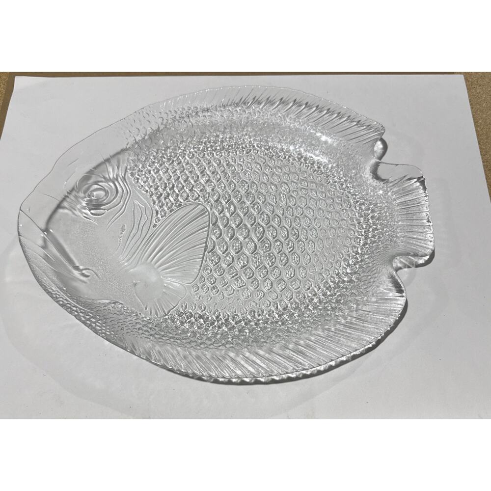 Vintage Clear Glass Fish Platter Serving Dish 15 x 12 Textured